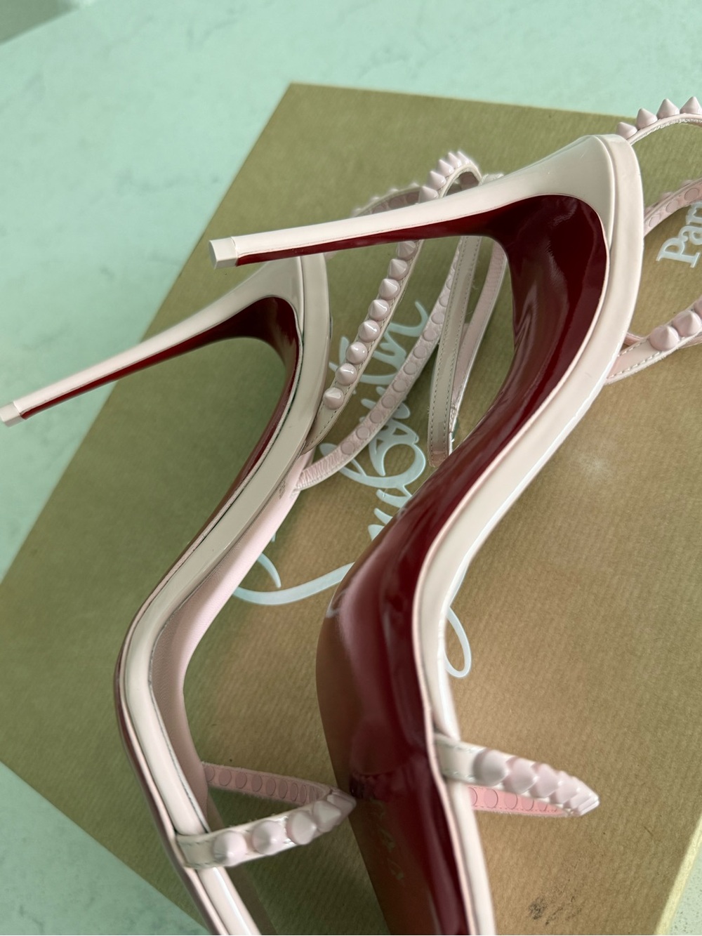 Christian Louboutin So Me Pink Patent Leather Studded Ankle-Strap Heels - Picture 4 of 6